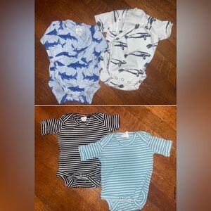 4 pc ocean organic cotton aquatic striped stripes bundle lot baby onesies